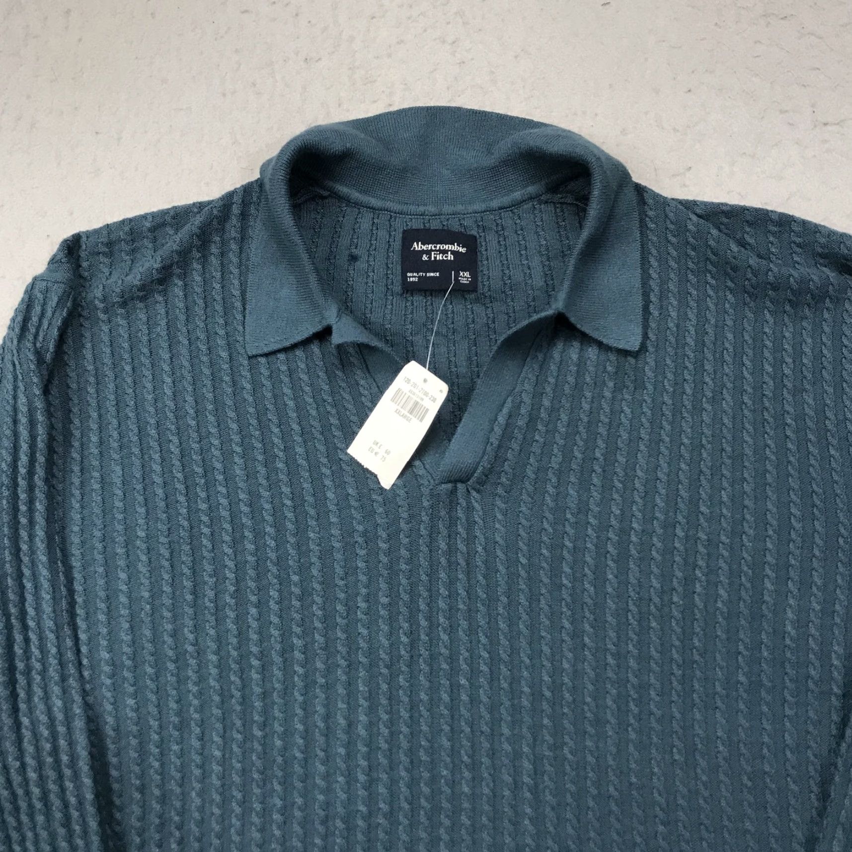 Abercrombie & Fitch Abercrombie & Fitch Sweater Mens 2XL Blue Collared Cable Knit Long Sleeve NWT Size US XXL / EU 58 / 5 - 2 Thumbnail