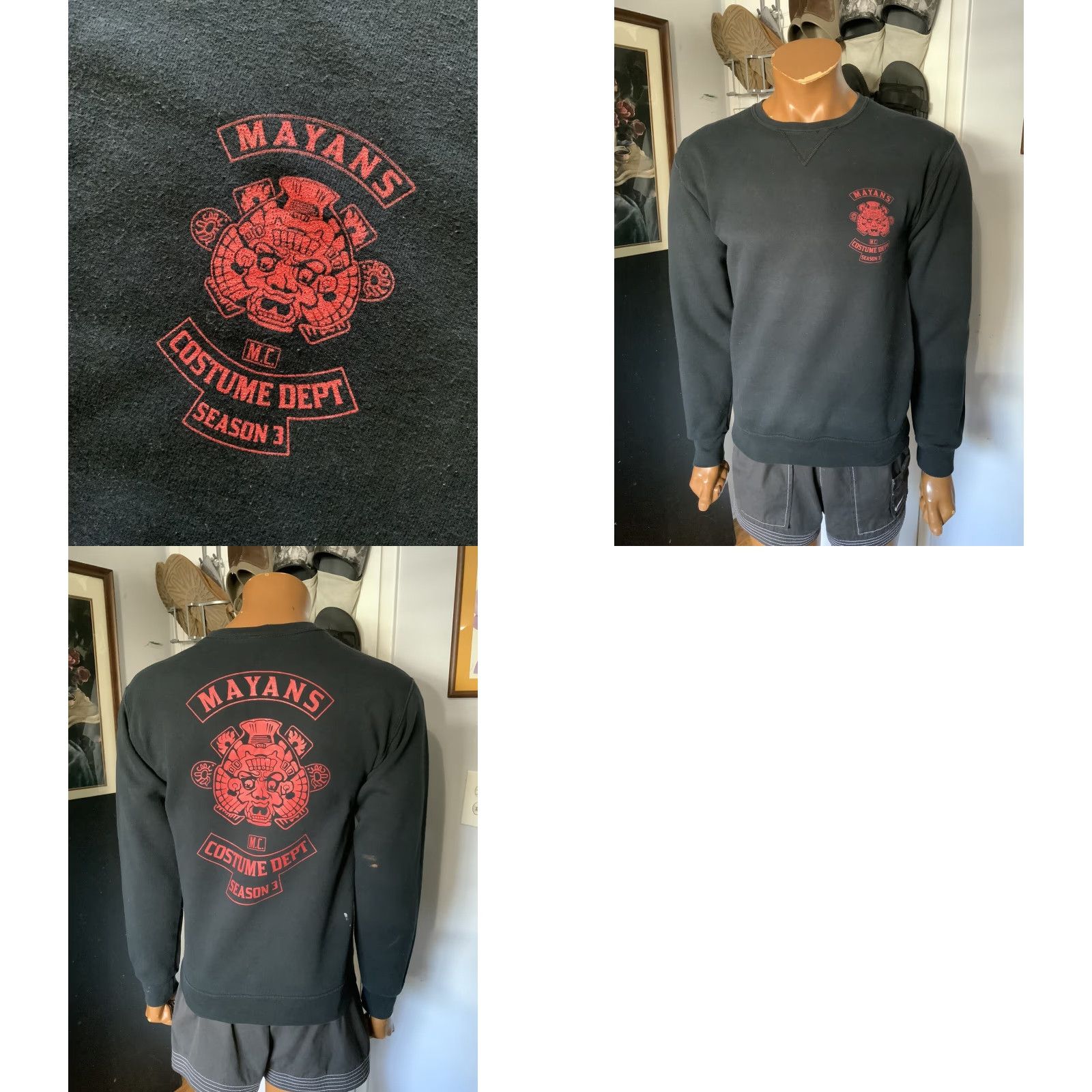 Fruit Of The Loom VINTAGE Mayans M.C. Costume Department Crew Season 3 Motorcycle Crewneck Sweatshirt Sz.S Sweatshirt Men Black Pullover Staining, Piling, Used Size US S / EU 44-46 / 1 - 8 Thumbnail