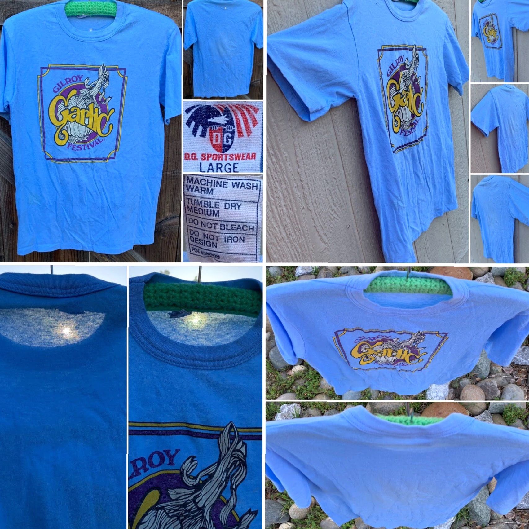 Vintage VINTAGE Gilroy Garlic Festival DG Sportswear Shirt Unisex L Blue 1980s Graphic Tee Made in USA Size US L / EU 52-54 / 3 - 5 Thumbnail
