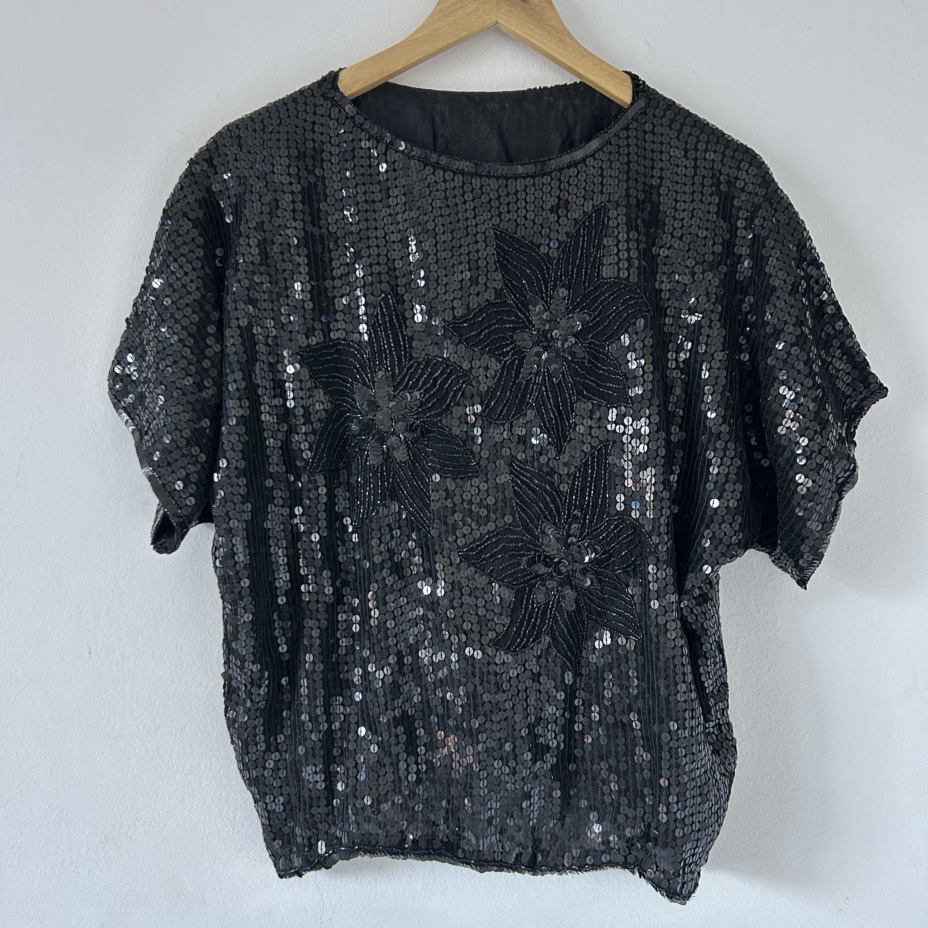 Vintage Vintage 80s Disco Black Sequin Top Size L / US 10 / IT 46 - 7 Thumbnail