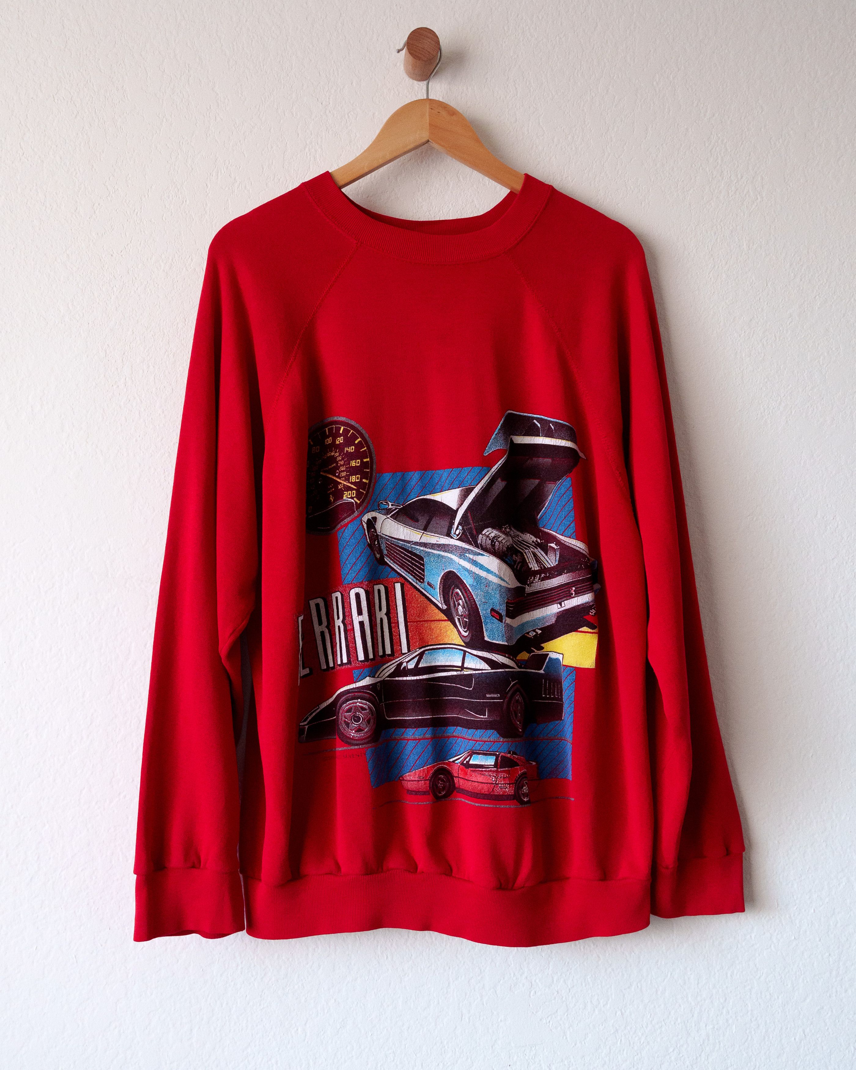 image of 80's Vintage Ferrari Retro Supercars Crewneck Sweatshirt in Red, Men's (Size 2XL)