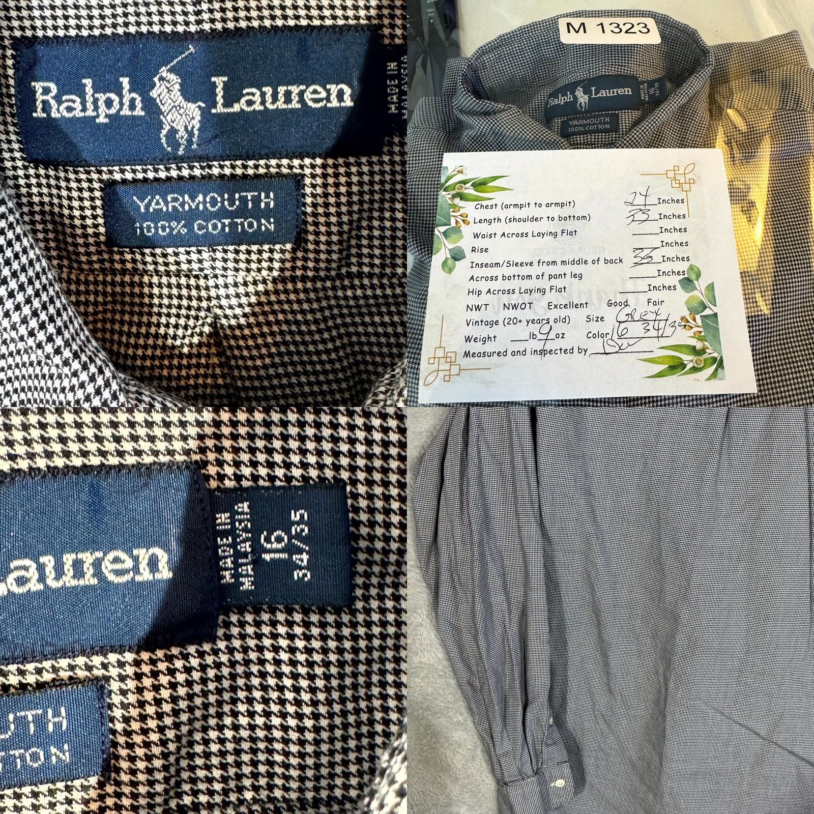 Ralph Lauren Ralph Lauren Yarmouth Dress Shirt Gray Houndstooth 16 / 34–35 Men’s Cotton Long Sleeve Button-Down Collar Shirt Size 42R - 8 Thumbnail