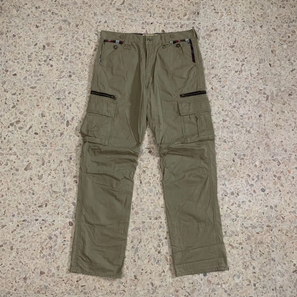 image of Archival Clothing x Khaki Surplus W32 L32 Y2K Garage Label Utility Suspenders Trousers Cargo in Kha