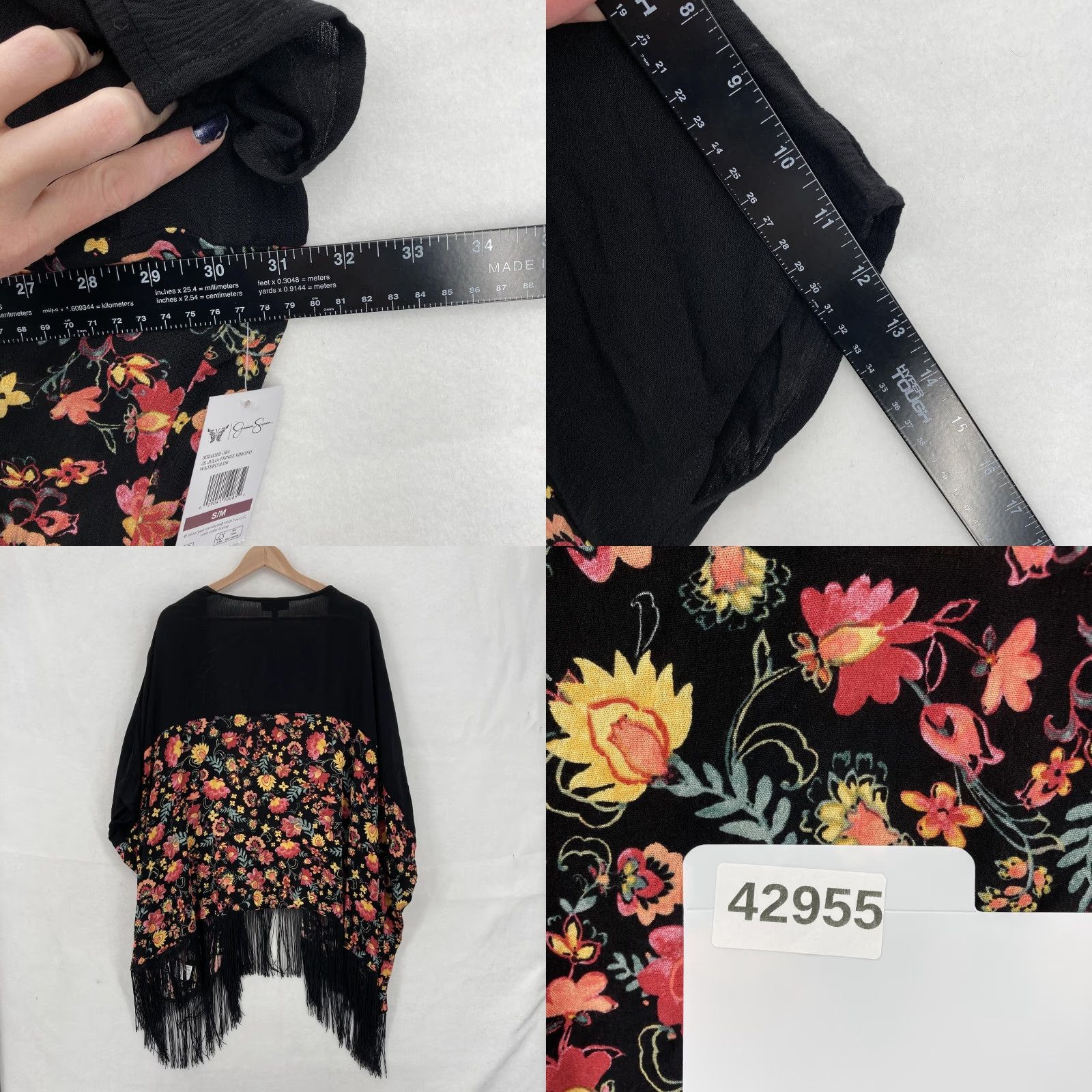 Jessica Simpson Jessica Simpson Kimono Womens S/M Black Floral Fringe Julia Watercolor Boho NWT Size S / US 4 / IT 40 - 8 Thumbnail