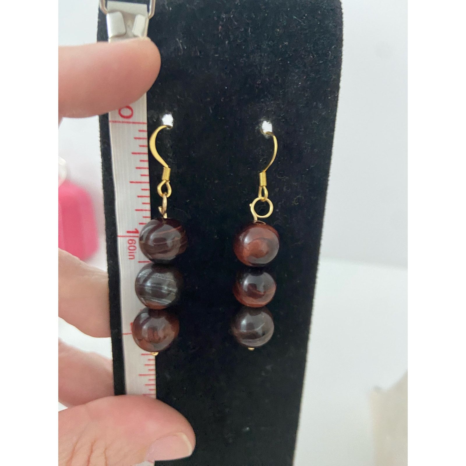 Handmade tigers eye earrings gold plated Size ONE SIZE - 3 Thumbnail