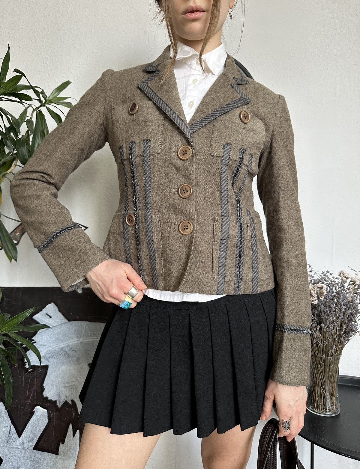 Designer Karen Millen Wool SteamPunk Style Blazer Jacket 90s Size M / US 6-8 / IT 42-44 - 1 Thumbnail