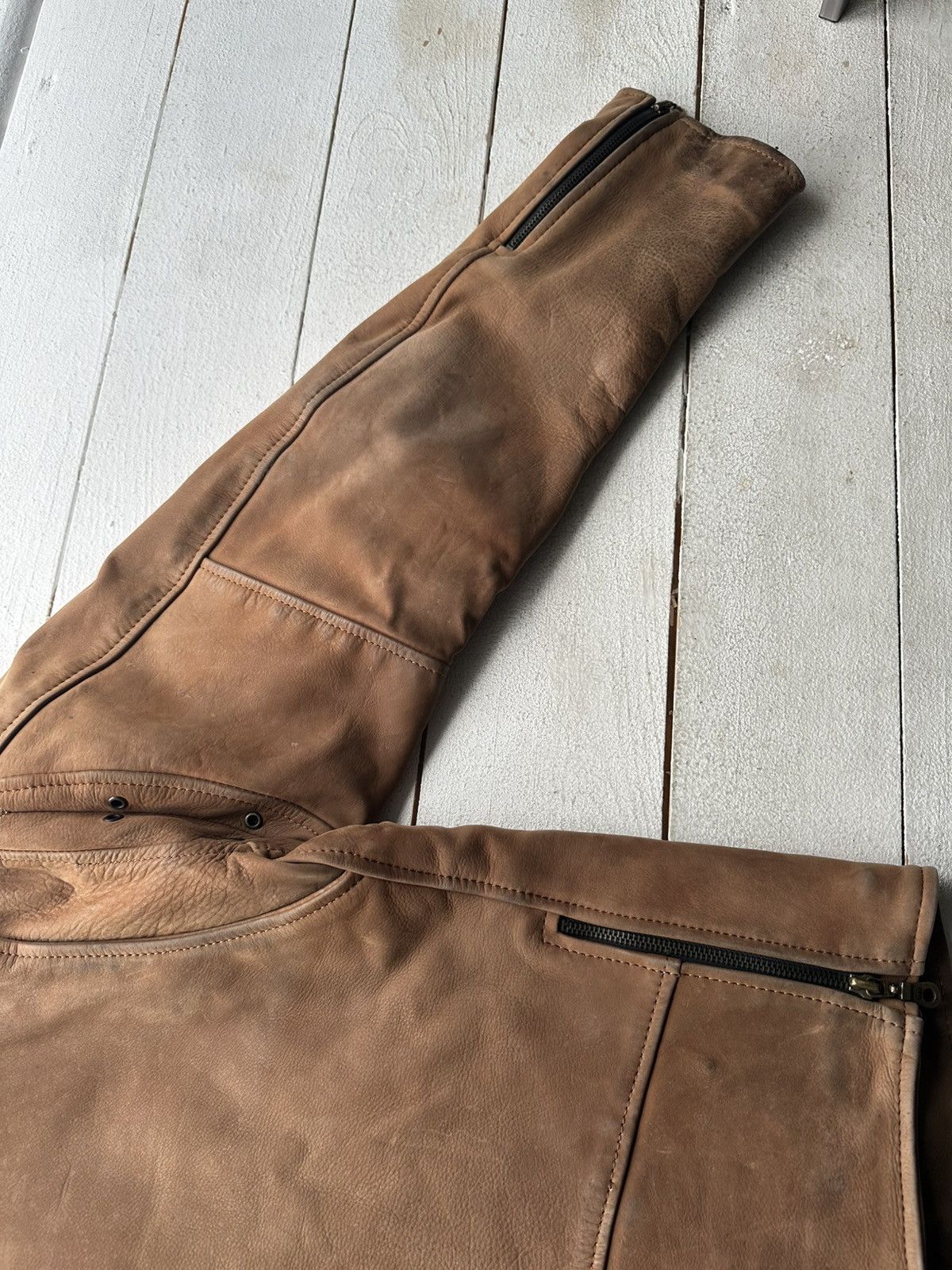 Other 🚨VNTG LEATHER JACKET AVANT GARDE ASYMMETRICAL BROWN MOTO Size US XL / EU 56 / 4 - 14 Thumbnail