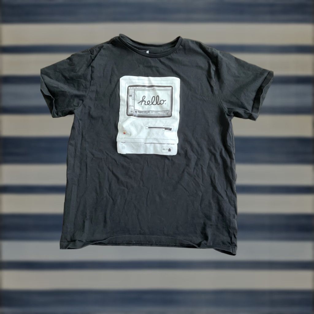 VINTAGE Apple Macintosh Hello Graphic Black T-Shirt Medium