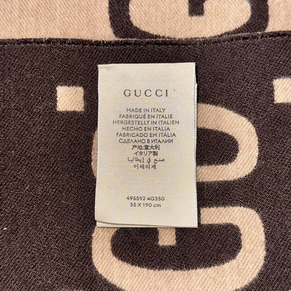 Gucci BROWN TAN GG JACQUARD WOOL SILK SCARF Size ONE SIZE - 4 Thumbnail