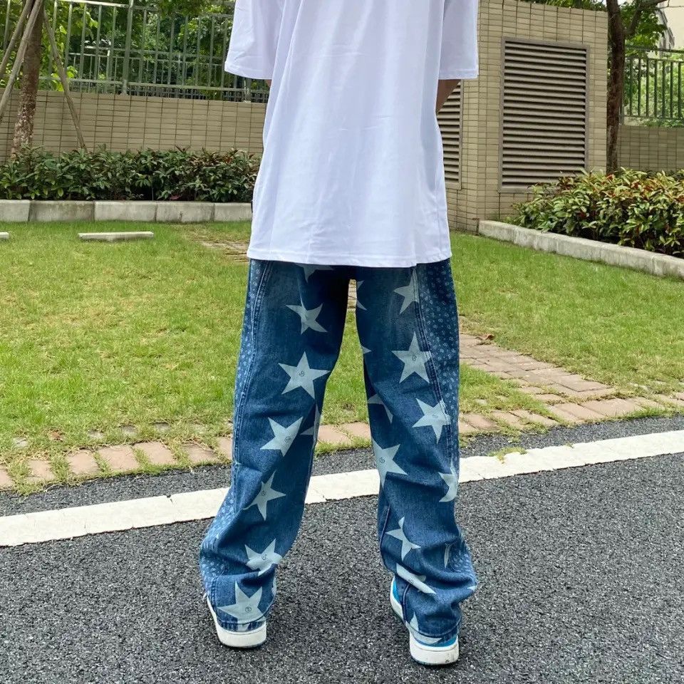 Japanese Brand × Jean Star Graphic Baggy Jeans y2k Size US 34 / EU 50 - 3 Thumbnail