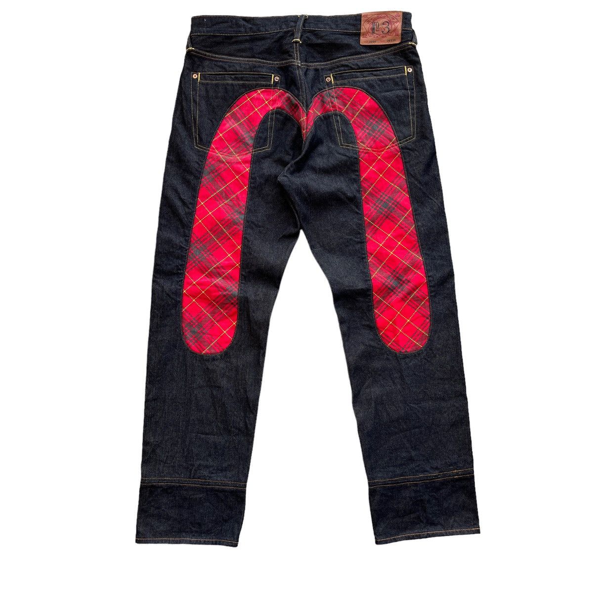 image of Need Gone Evisu No.3 Tartan Pattern Daicock Selvedge Jeans in Black, Men's (Size 36)