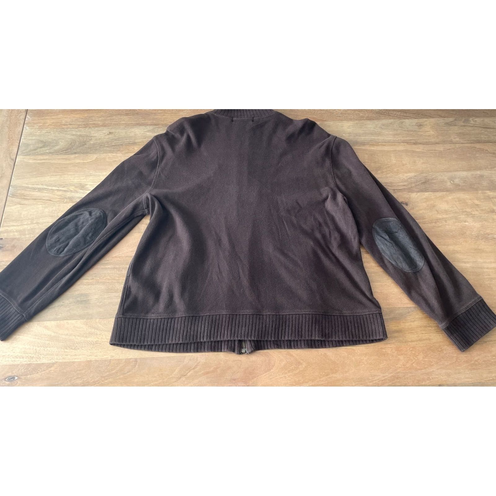 Ralph Lauren VINTAGE Lauren Ralph Lauren Sweater Jacket PL Brown Cotton Full Zip Elbow Patch Made USA Womens 90s Size L / US 10 / IT 46 - 3 Thumbnail