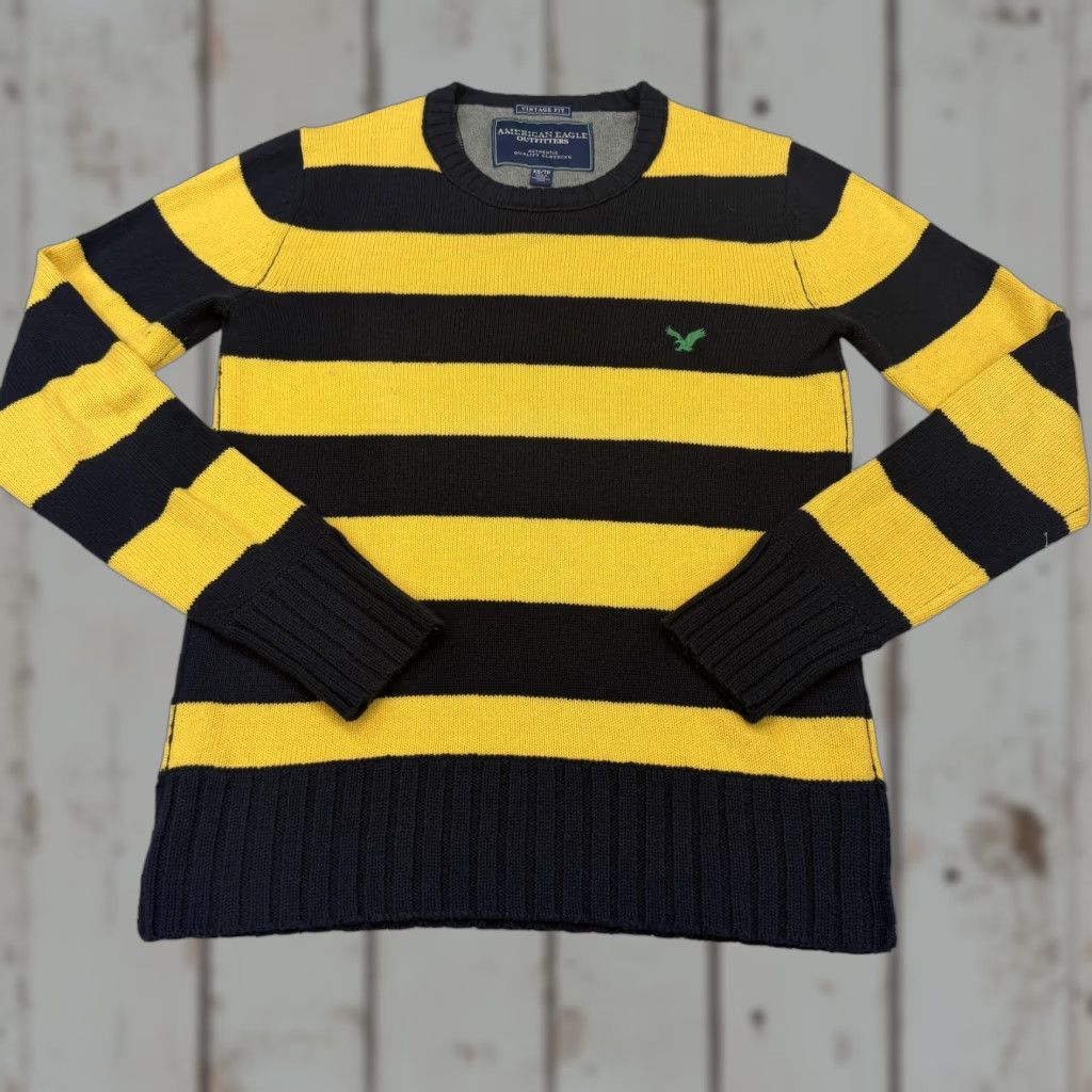 American Eagle Outfitters American Eagle Outfitters Sweater Mens XS Yellow Striped Knit Crewneck Logo Size US XS / EU 42 / 0 - 1 Thumbnail