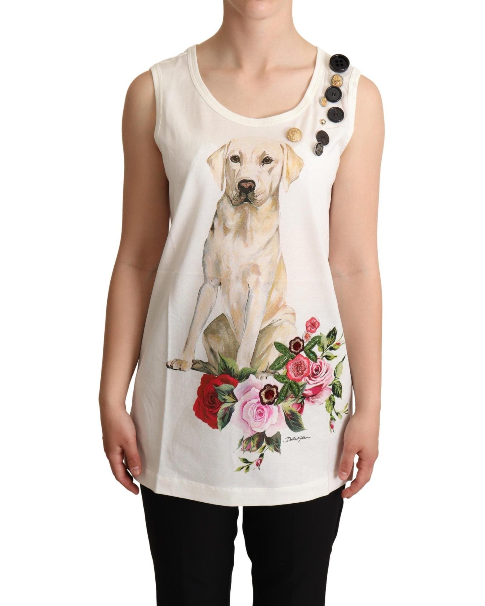 Image of Dolce Gabbana Floral Print Embellished T-Shirt in White, Women's (Size XS)