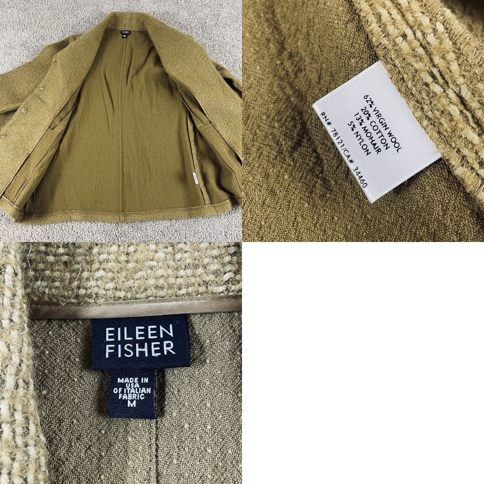 Eileen Fisher VINTAGE Eileen Fisher Jacket Women M Gold Wool Blazer Snap Knit Lined Pockets Textured Short Coat Size M / US 6-8 / IT 42-44 - 8 Thumbnail