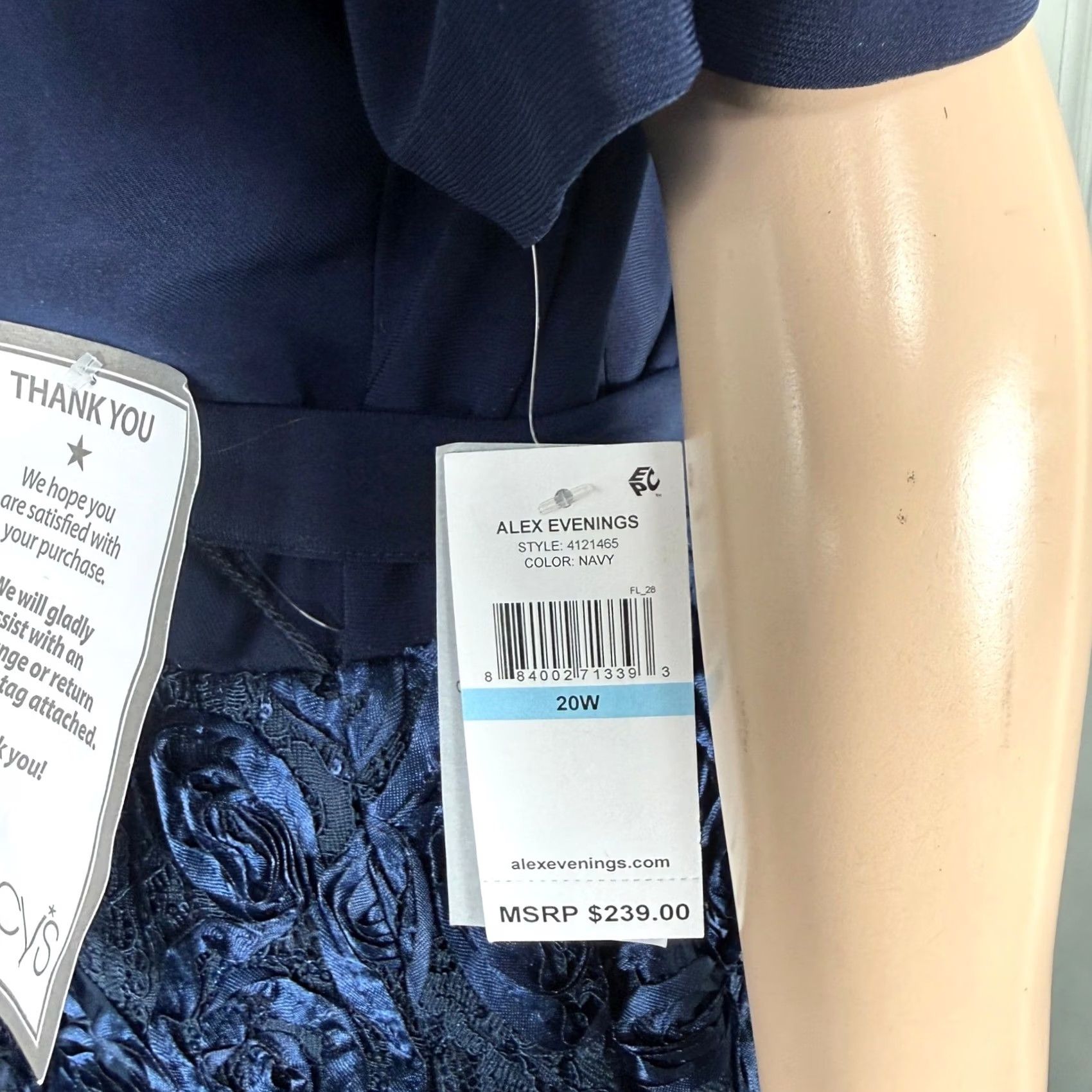 Alex Evenings Alex Evenings Dress Women's Plus 20W Knit Midi Navy Blue Sequin V-Neck 3/4 Sleeve Pullover Fit & Flare Casual Formal Size 3XL / US 20-22 - 4 Thumbnail