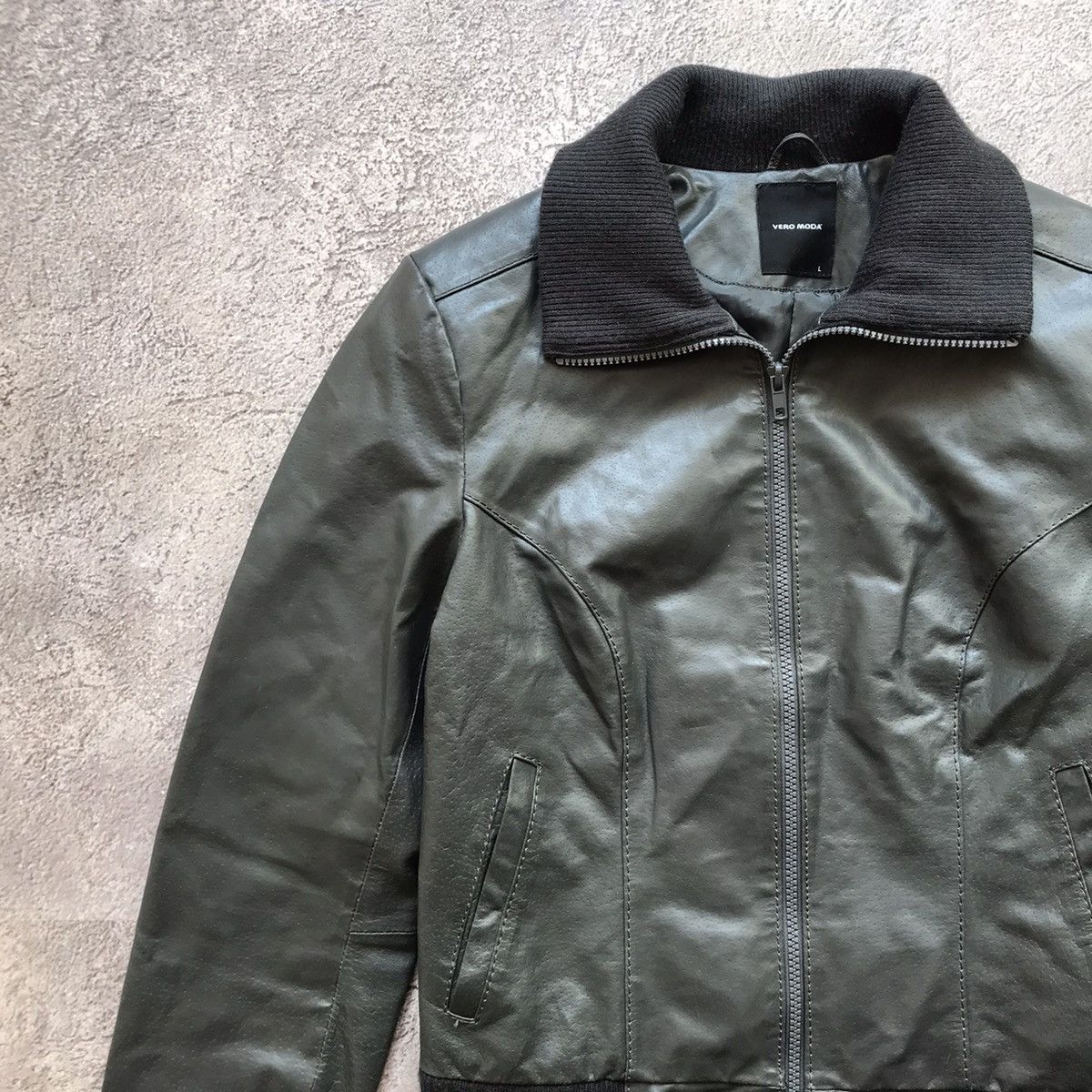 Vintage Vintage 90s Faded Leather Bomber Jacket Streetwear Slim L Size L / US 10 / IT 46 - 3 Thumbnail
