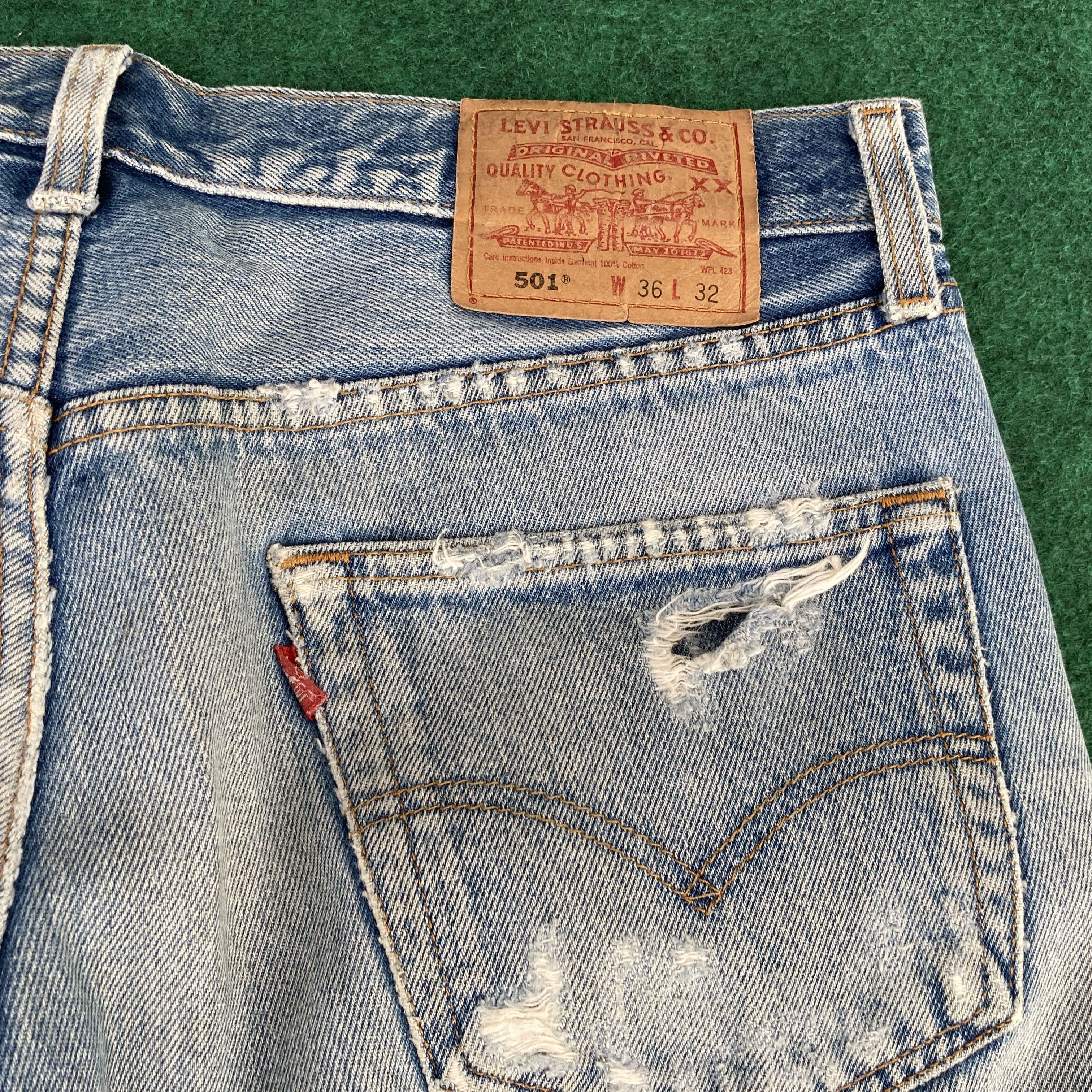 Levi's × Vintage 35x32 Vtg Levis 501 Faded Blue Ripped Punk Grunge Jeans Size US 35 - 11 Thumbnail
