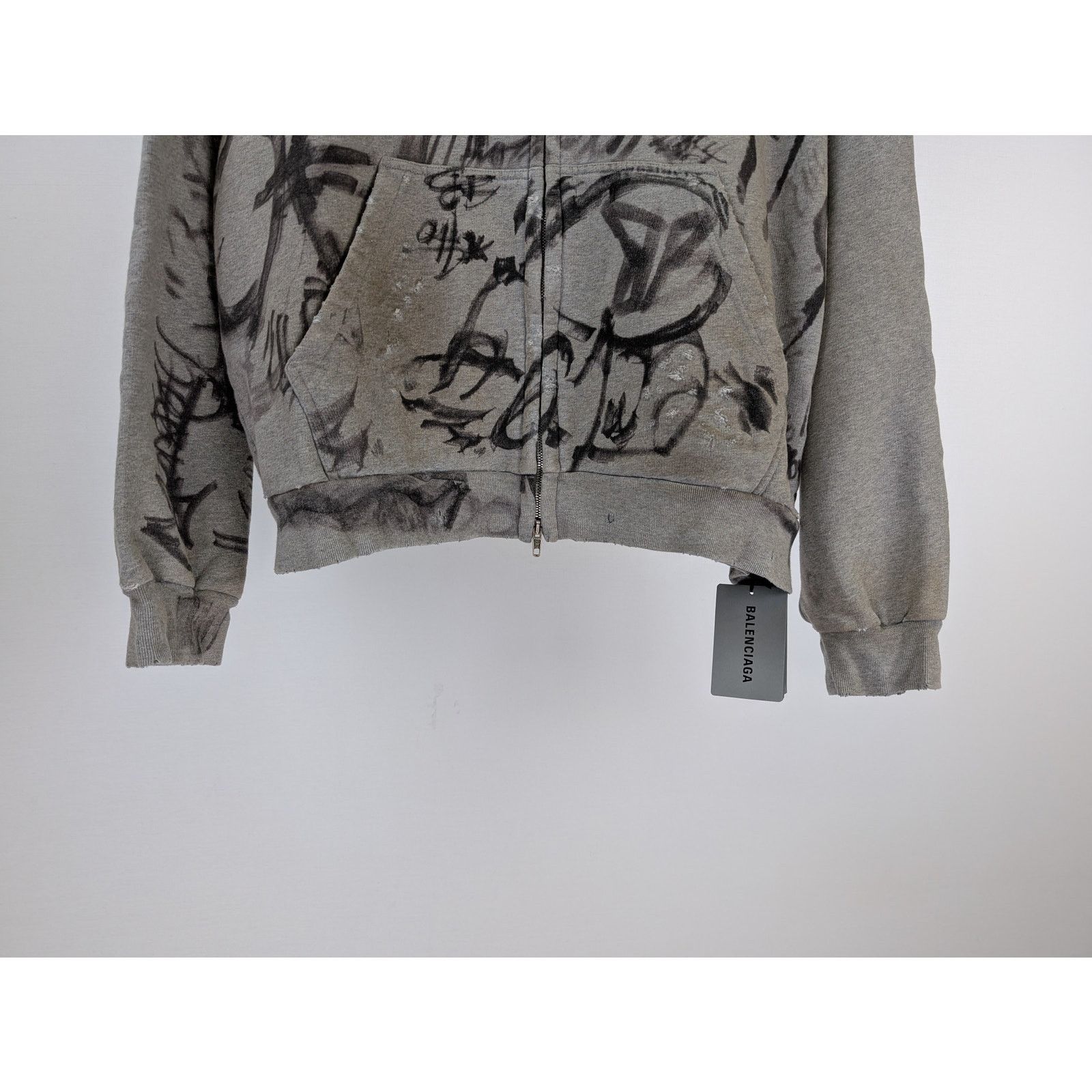 Balenciaga o1rshd1 Medium Fit Zip-Up Hoodie 1300 in Heather Grey Size US XS / EU 42 / 0 - 3 Thumbnail