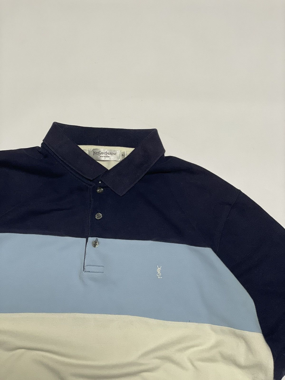 Vintage × Yves Saint Laurent Yves Saint Laurent YSL Vintage Polo Shirt Blue White Stripe Size US XL / EU 56 / 4 - 4 Thumbnail