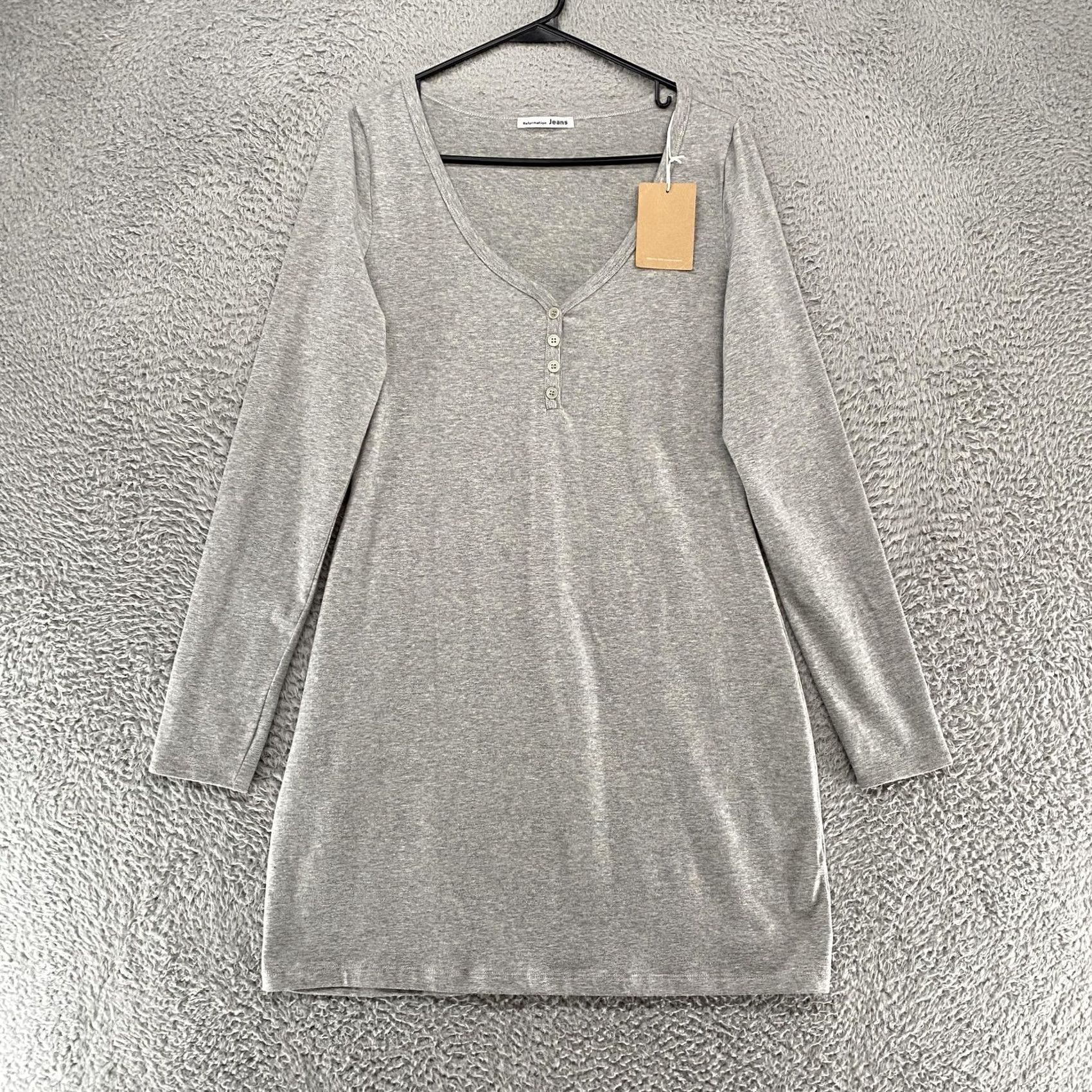 Reformation Reformation Jeans T Shirt Dress Womens L Gray Henley Long Sleeve Casual Size L / US 10 / IT 46 - 2 Thumbnail