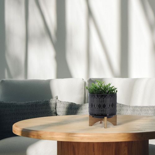 Designer × Homemade CERAMIC 8" AZTEC PLANTER ON WOODEN STAND, BLACK Size US L / EU 52-54 / 3 - 1 Thumbnail