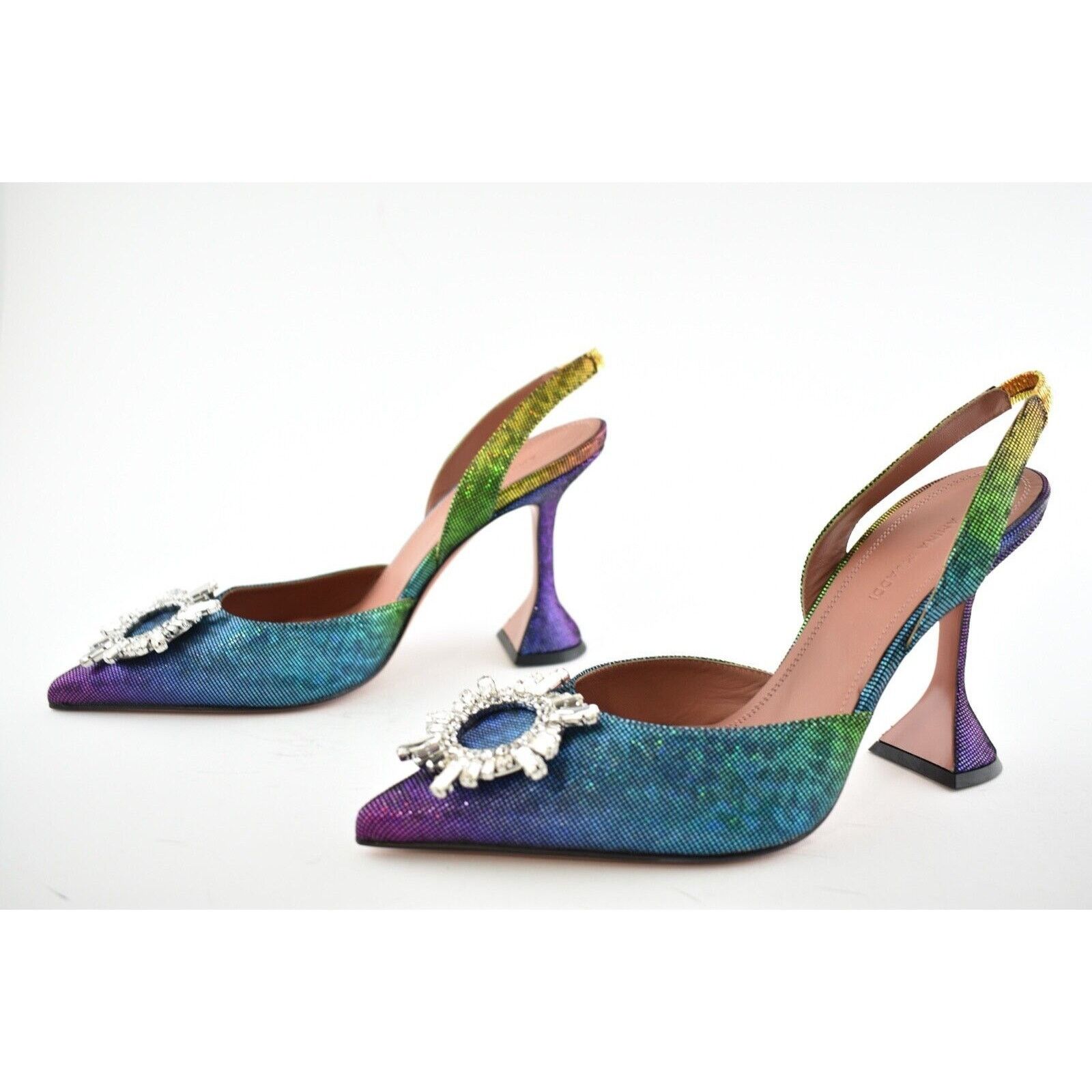 Amina Muaddi 95 Begum Sling Metl Slingback Sandal Heel Pump 36.5 Size US 6.5 / IT 36.5 - 7 Thumbnail