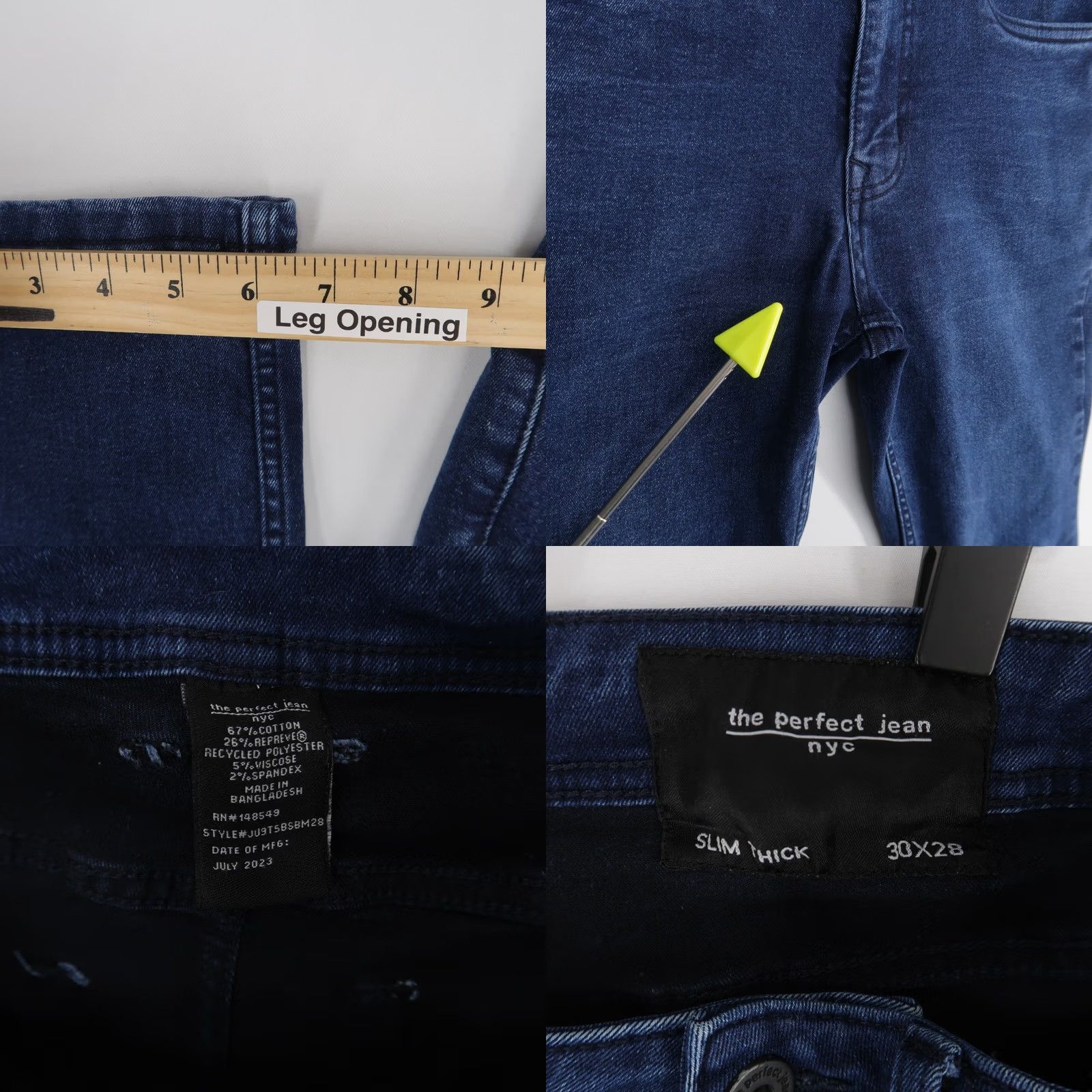 Denime The Perfect Jean Slim Thick Jeans Mens 30x28 Blue Mid Rise Stretch Denim Dark Jeans Size US 30 / EU 46 - 8 Thumbnail
