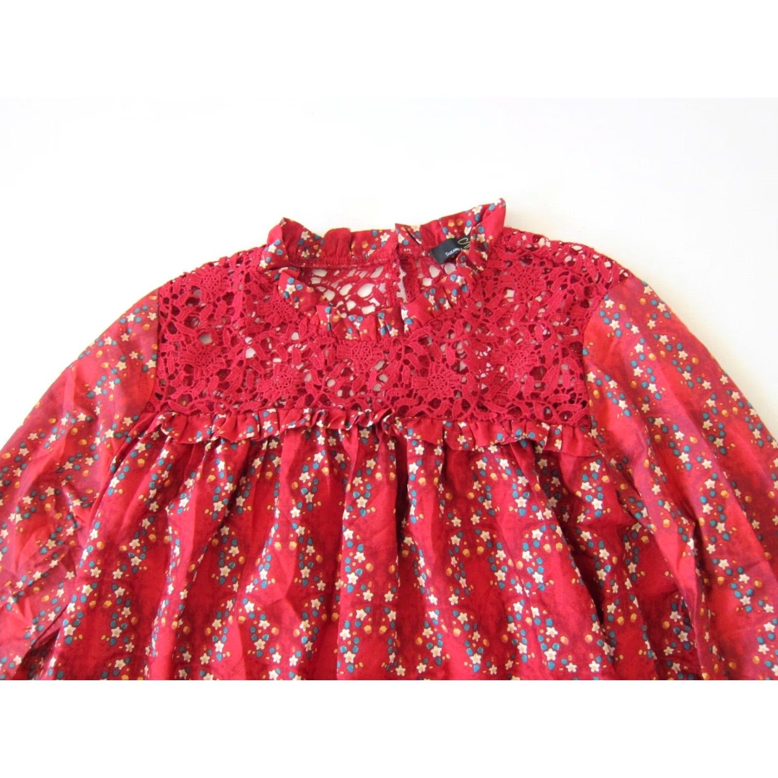 Vintage Suzanne Betro Red Floral Bird High Neck Long Sleeve Ruffle Blouse XL Women’s Blouse Size XL / US 12-14 / IT 48-50 - 3 Thumbnail