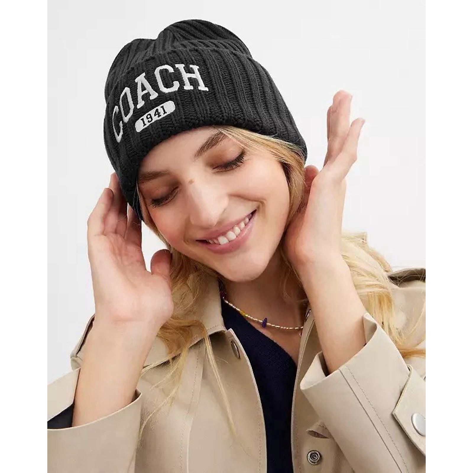 Coach NWT Coach 1941 Embroidered Knit Beanie Wool CU806 Black Size ONE SIZE - 6 Thumbnail