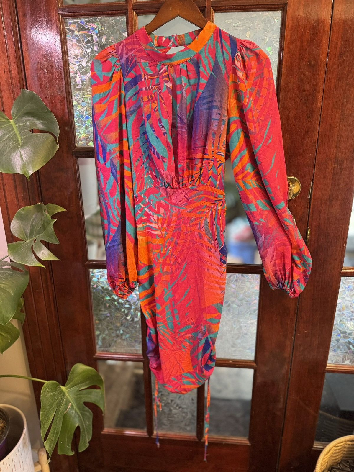 Other COSEL Draped Palm tree Dress high end 8 balloon sleeve VEUC Size M / US 6-8 / IT 42-44 - 3 Thumbnail