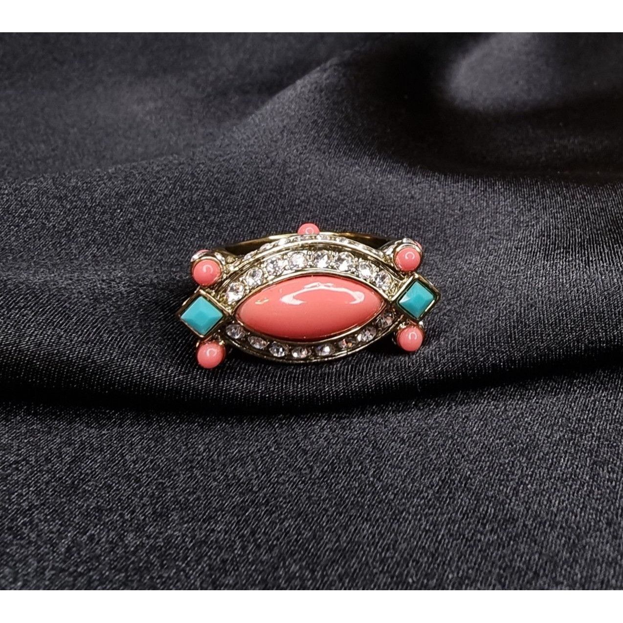 Vintage Heidi Daus Crystal & Enamel Statement Ring With Pink Coral & Size ONE SIZE - 3 Thumbnail