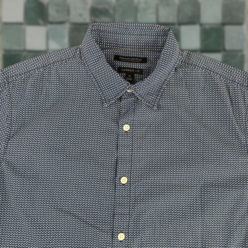 Banana Republic Banana Republic Shirt Men Medium Blue Geometric Camden Fit Short Sleeve Size US M / EU 48-50 / 2 - 1 Thumbnail