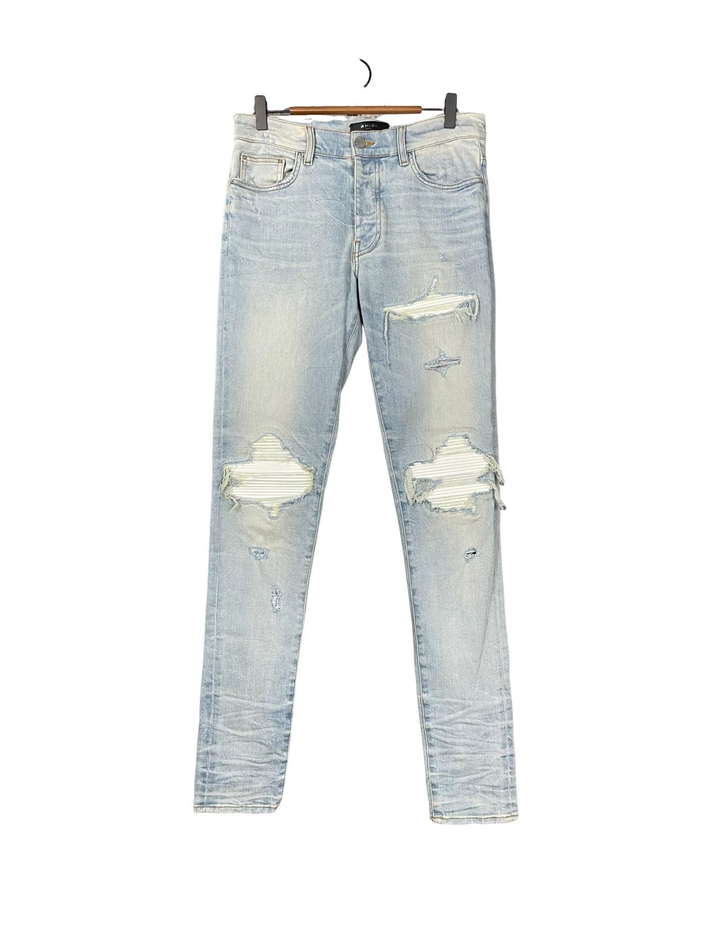 Amiri Amiri Distressed Leather Patch Jeans Size 31 Size US 31 - 1 Thumbnail