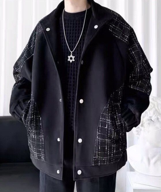 image of Vintage Korean Fashion Patchwork Oversized Jacket Coat in Black, Men's (Size XL)