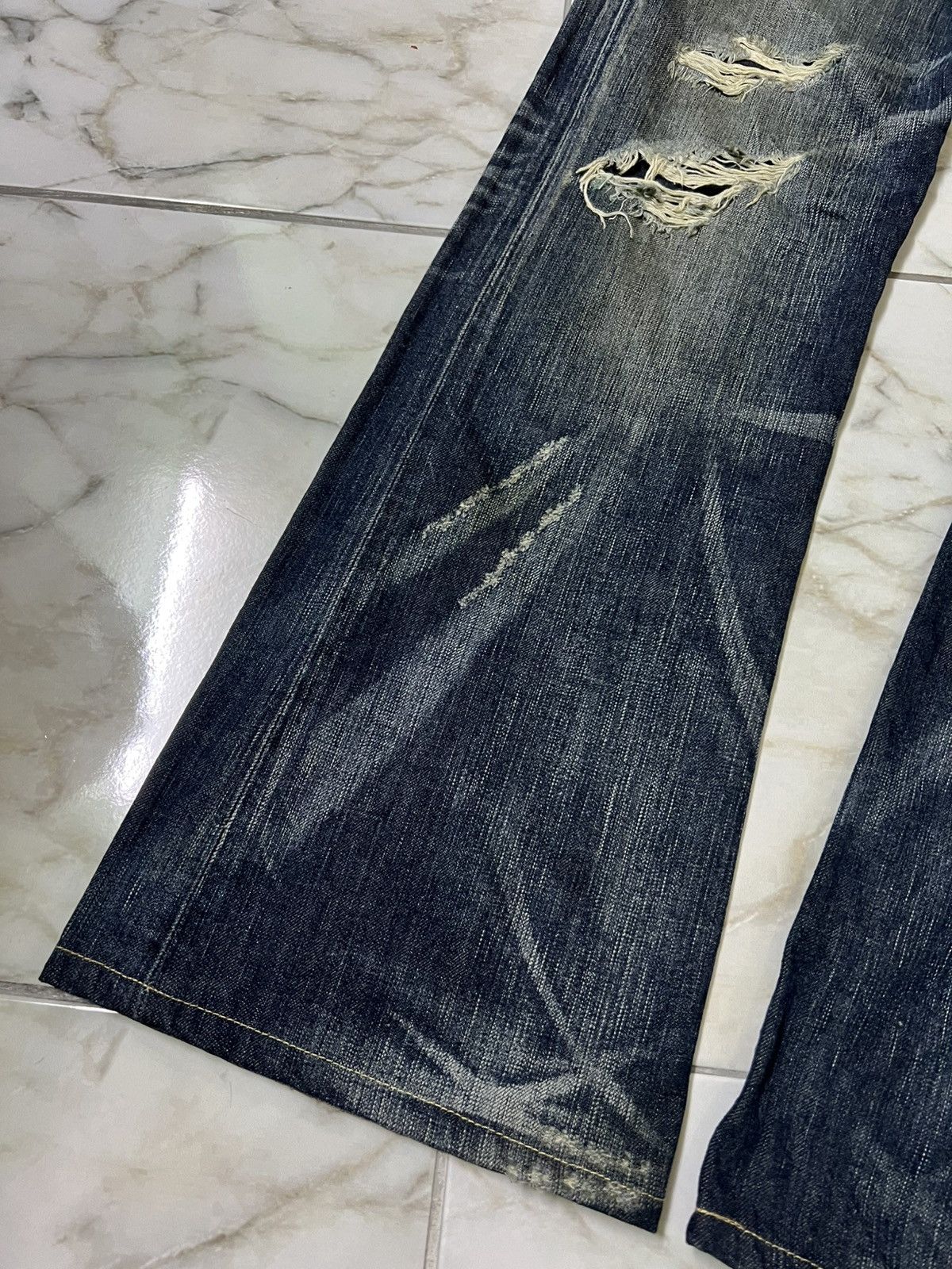 Edwin 💥Flare💥Vintage Edwin 503 Blue Trip Distress Jean Size US 36 / EU 52 - 3 Thumbnail