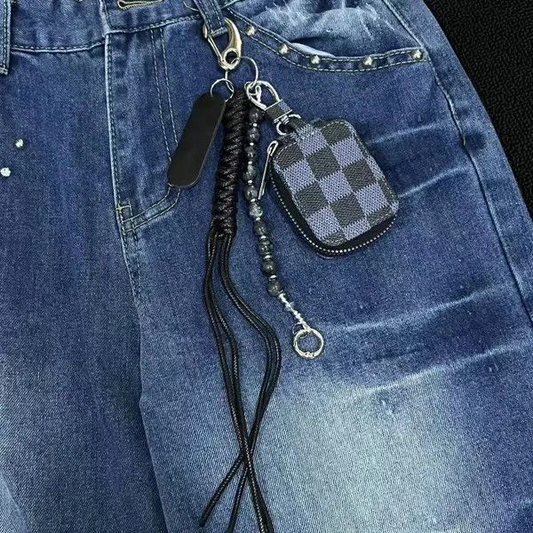 Jewelry Black Checkered Keychain with Tassel and Beads Size ONE SIZE - 1 Thumbnail