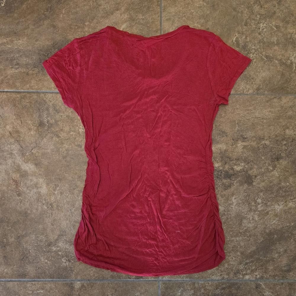 Designer Red Ruched NOBO Vneck Short Sleeve Size XL / US 12-14 / IT 48-50 - 2 Thumbnail