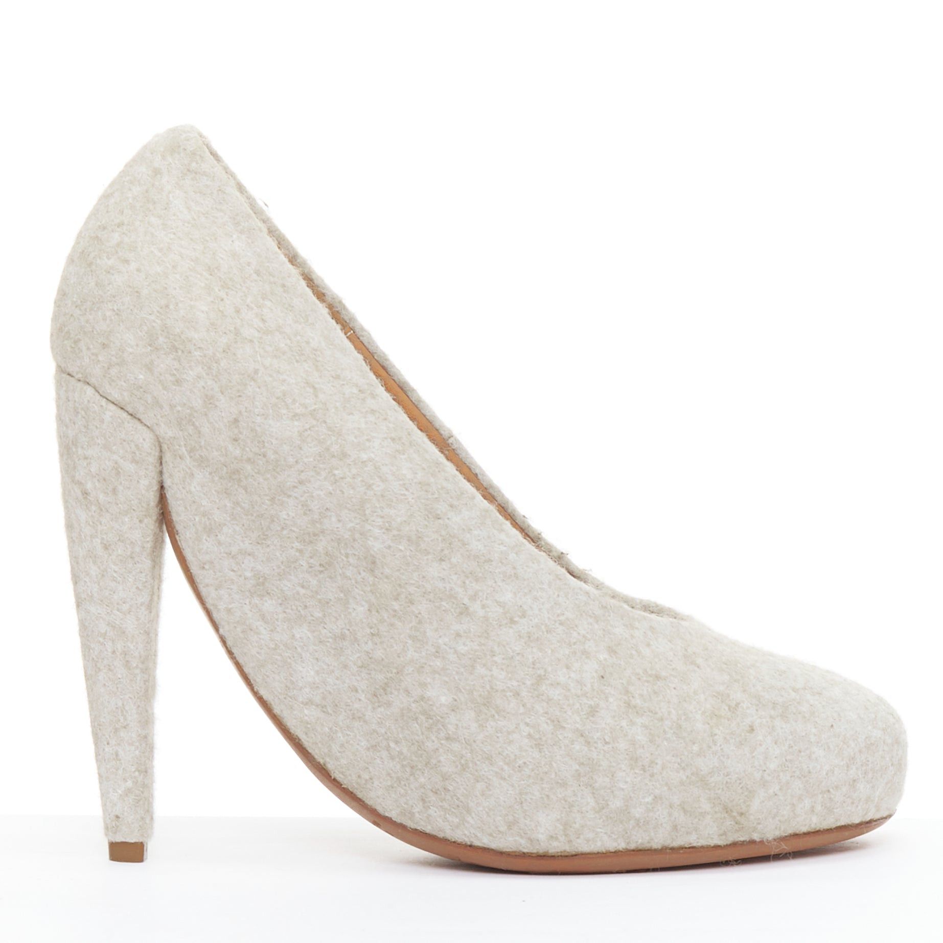Maison Margiela rare MAISON MARGIELA 2010 grey wool felt convex sole high heel pumps EU36 Size US 6 / IT 36 - 1 Thumbnail