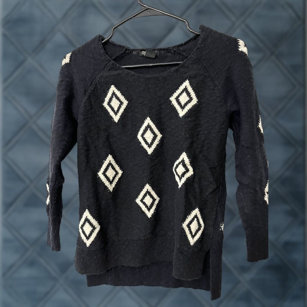 Lucky Brand Lucky Brand Women's Live And Learn Sweater XS Black White Diamonds Size XS / US 0-2 / IT 36-38 - 1 Thumbnail