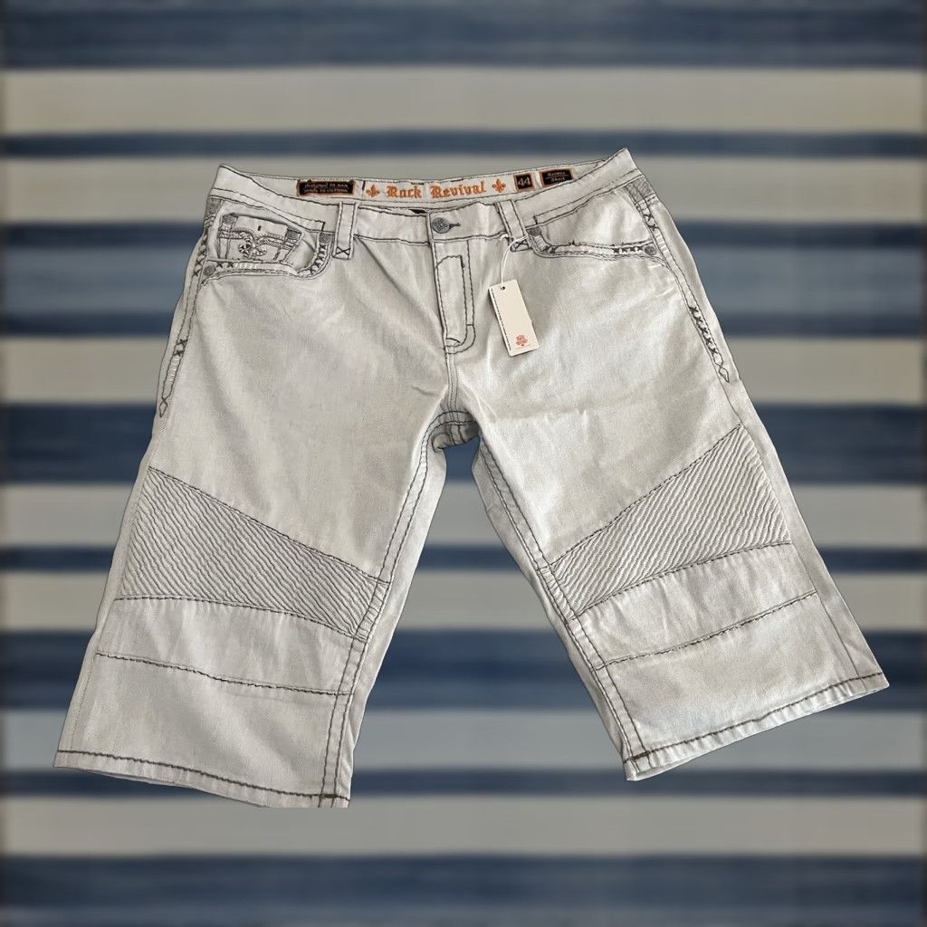 Vintage Rock Revival Denim Jean Shorts Mens 44 NWT Gray Biker Cotton Blend Denim NWT Mens Rock Revival Jeans Shorts 44 Size US 44 / EU 60 - 1 Thumbnail