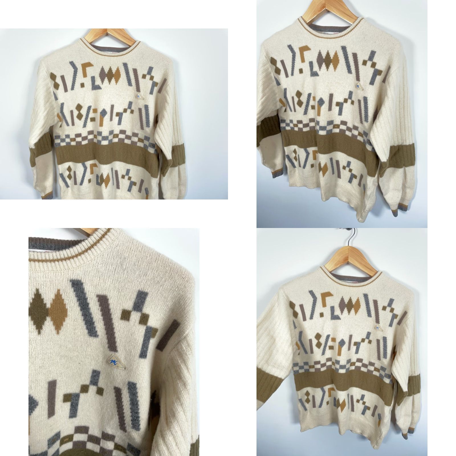 Vintage VINTAGE 80s Monte Carlo Lambs Wool Geometric Abstract Pattern Sweater Mens Small Ivory Size US S / EU 44-46 / 1 - 10 Thumbnail