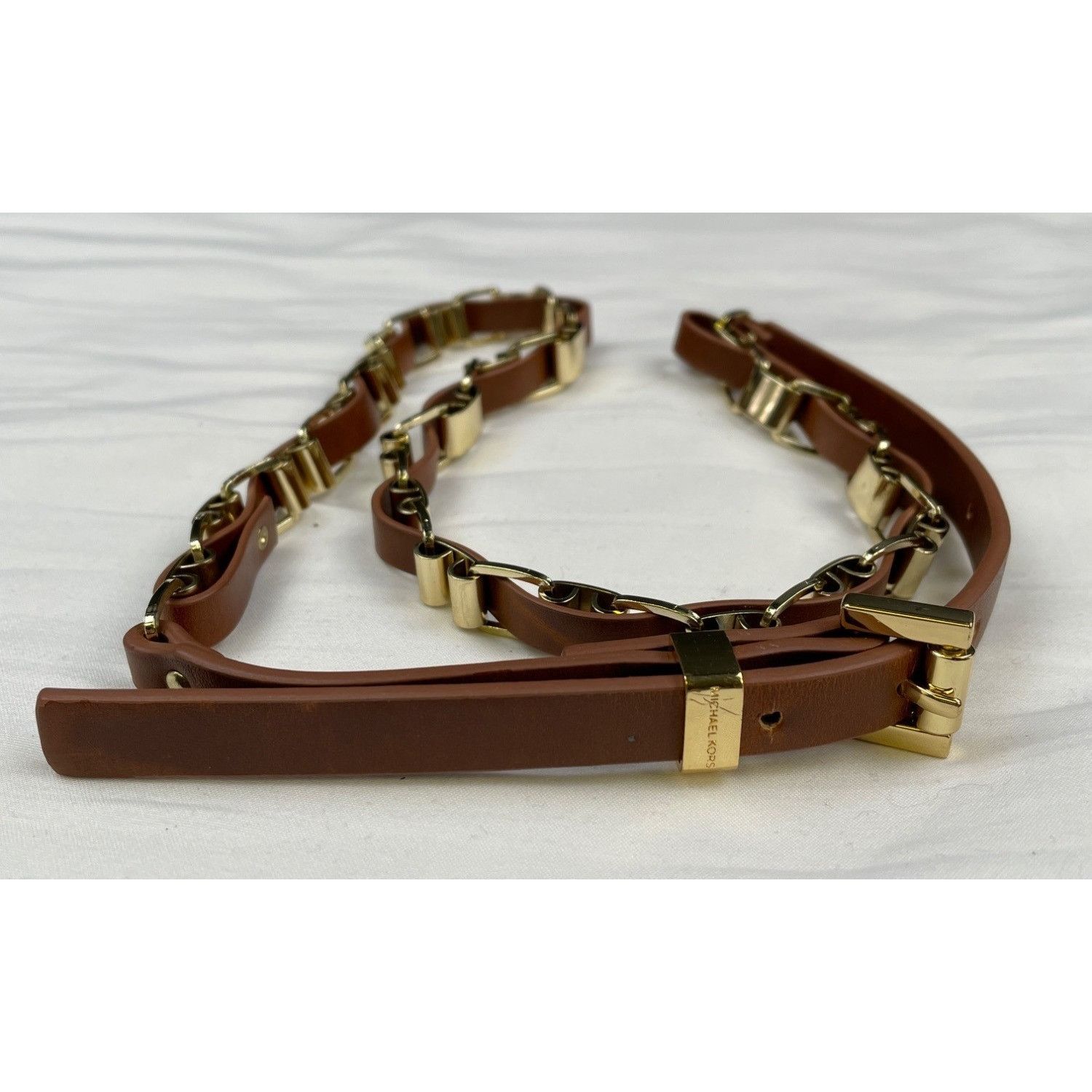 Michael Kors Michael Kors Women's Tan/Gold Chain Link/Leather Belt Size X Size ONE SIZE - 1 Thumbnail