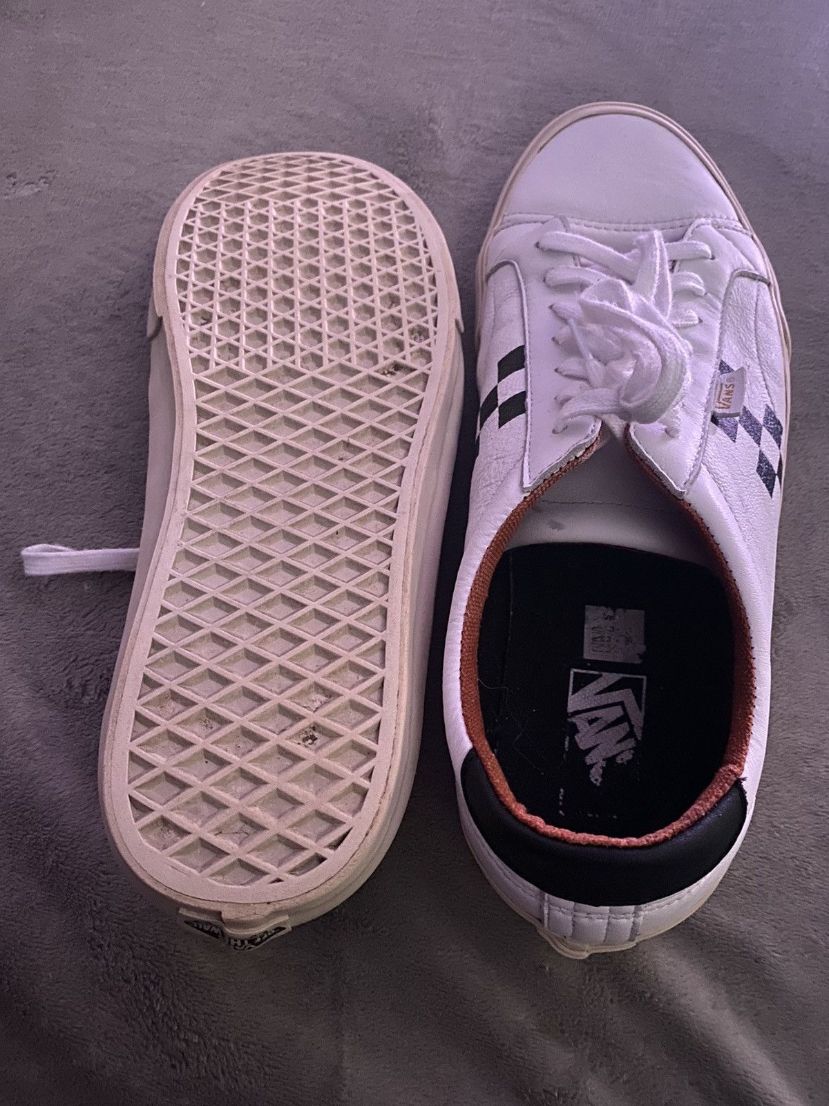 Vans Vans Authentic Checkered Strip White Leather Low Shoes Size US 13 / EU 46 - 5 Thumbnail