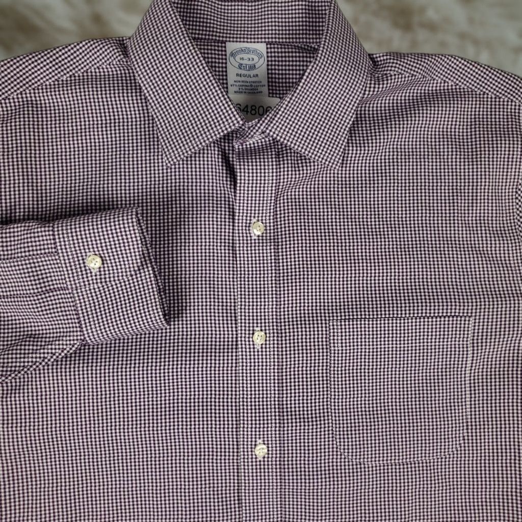 Brooks Brothers Brooks Brothers Shirt Mens 16 Purple Check Dress Button Up Long Sleeve Size 42R - 1 Thumbnail