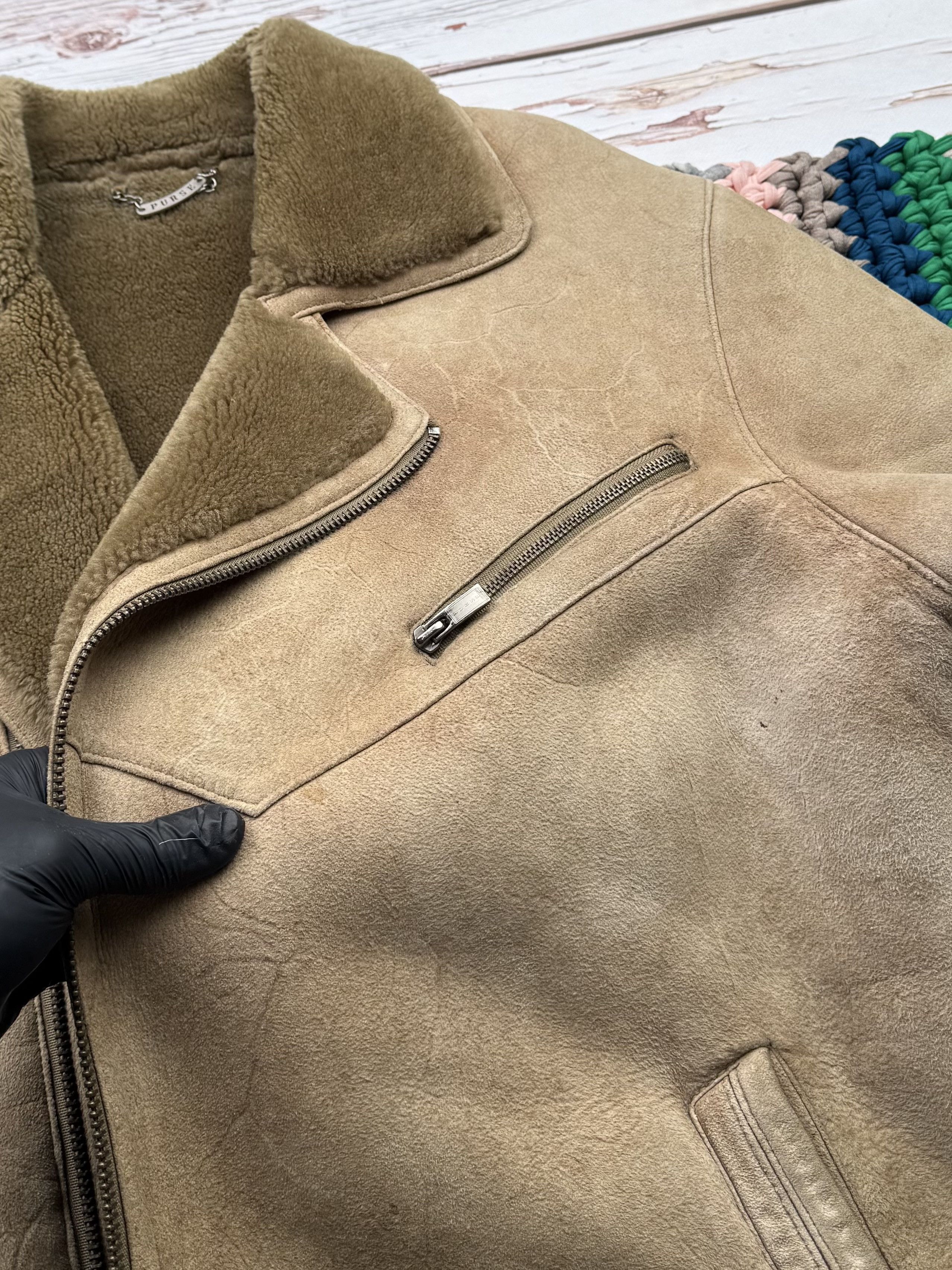 Japanese Brand Vintage Real Sheepskin Coat With Asymmetry Zip (ET1)(D15) Size US L / EU 52-54 / 3 - 8 Thumbnail