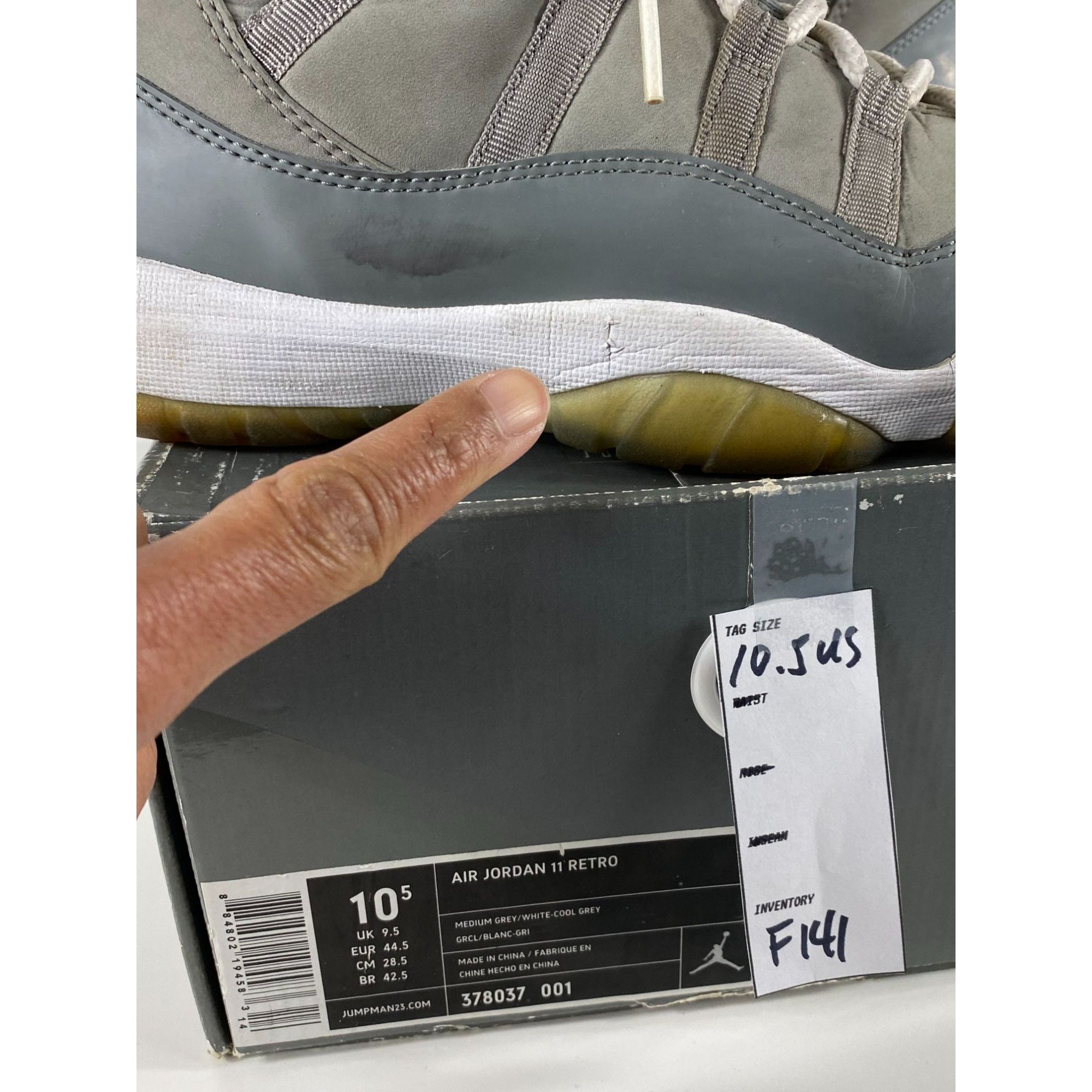 Jordan Brand Air Jordan 11 Retro Cool Grey (2010) 378037-001 Size 10.5 US Size US 10.5 / EU 43-44 - 8 Thumbnail