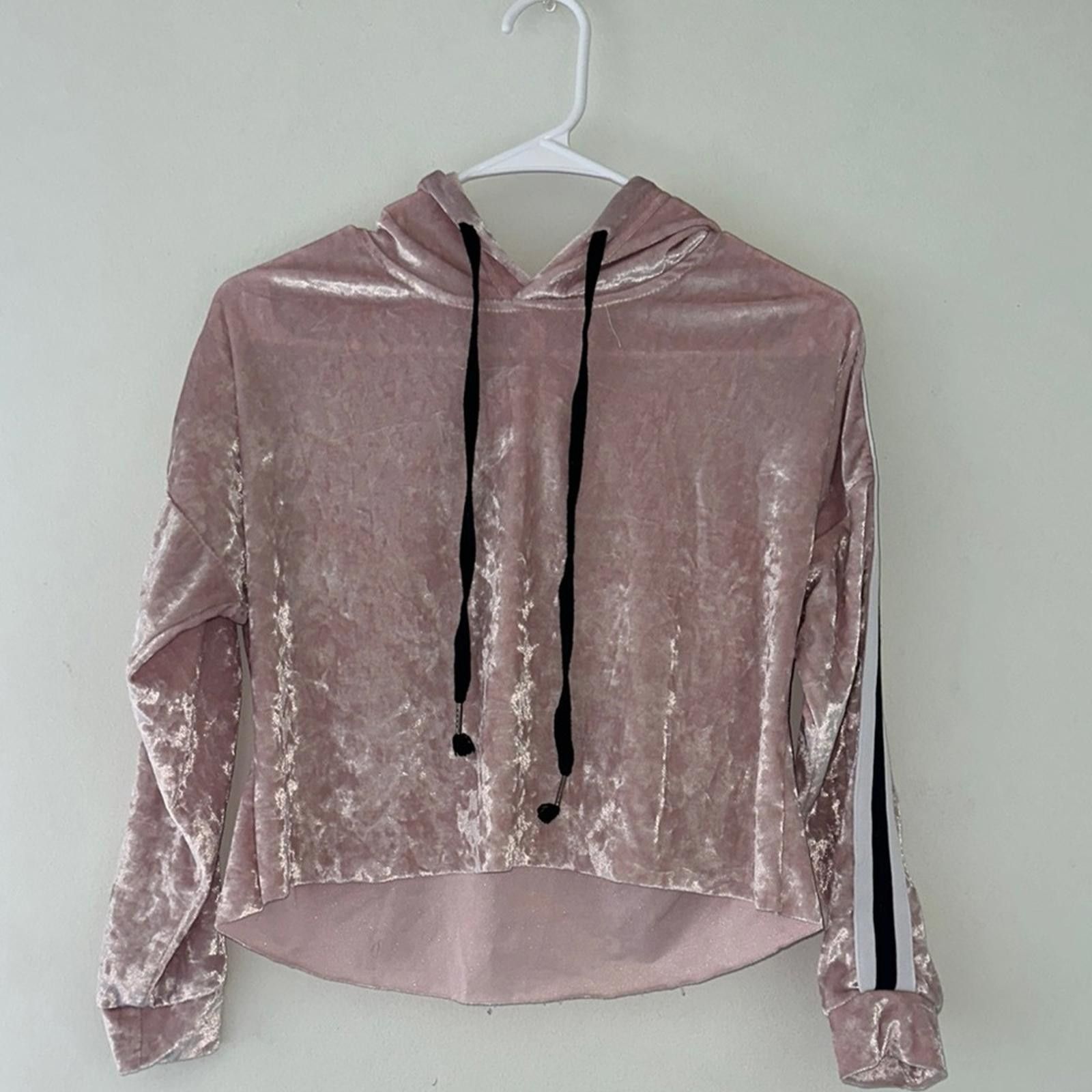 Designer Cropped Pink Velvet Hoodie Relaxed Fit Size S / US 4 / IT 40 - 1 Thumbnail