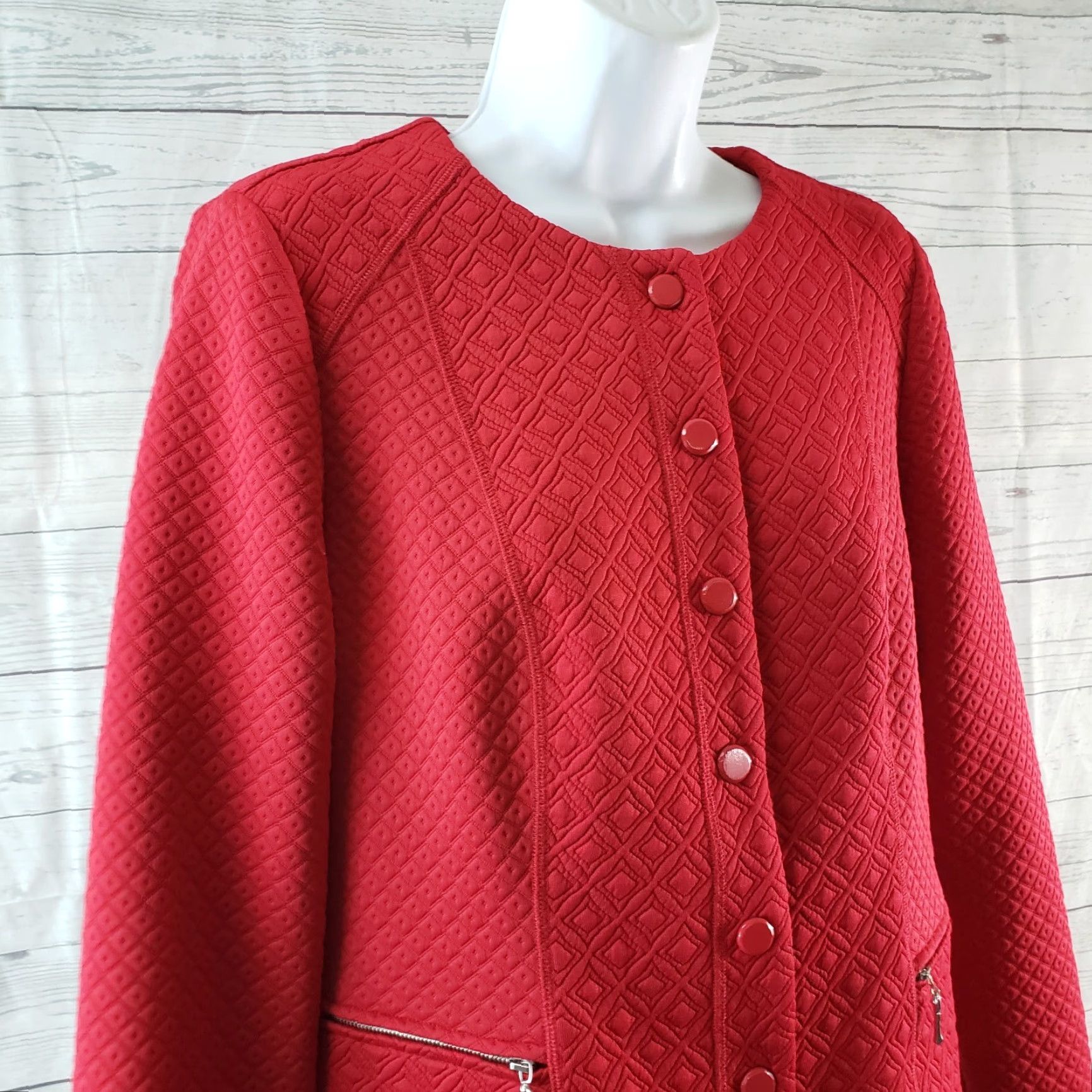 Vintage Chico's Women Quilted Jacket Solid Red Size S Snap Buttons - Chicos Women's Jacket - Jacket - Red - Quilted - Snap - Solid - S - Women Size S / US 4 / IT 40 - 2 Thumbnail