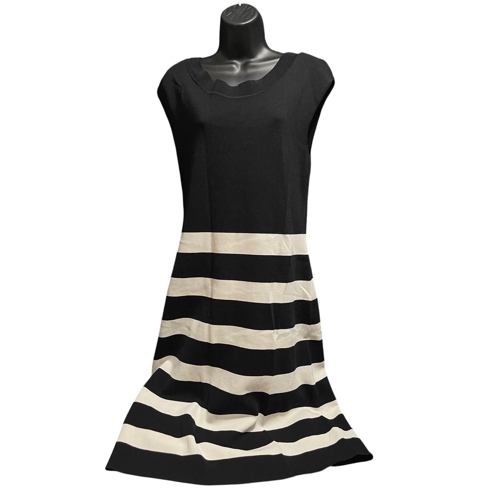 Ann Klein Black White Striped Sleeveless Dress - NWT - $129